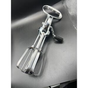 Vintage Flint Stainless Manual Hand Mixer Egg Beater USA Kitchen Baking Black!